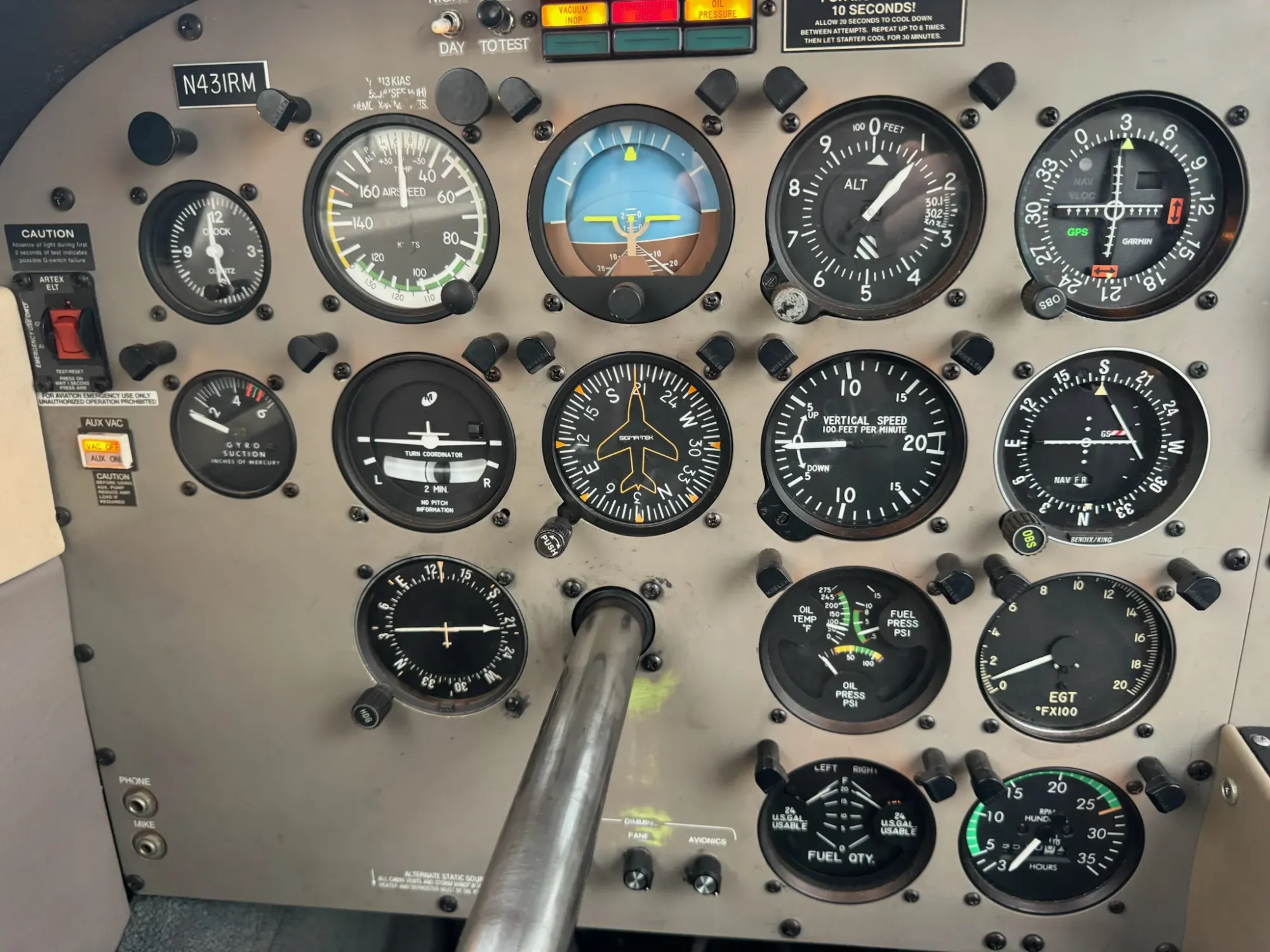 Pilot-side flight instruments and engine gauges on the left side of the instrument panel.